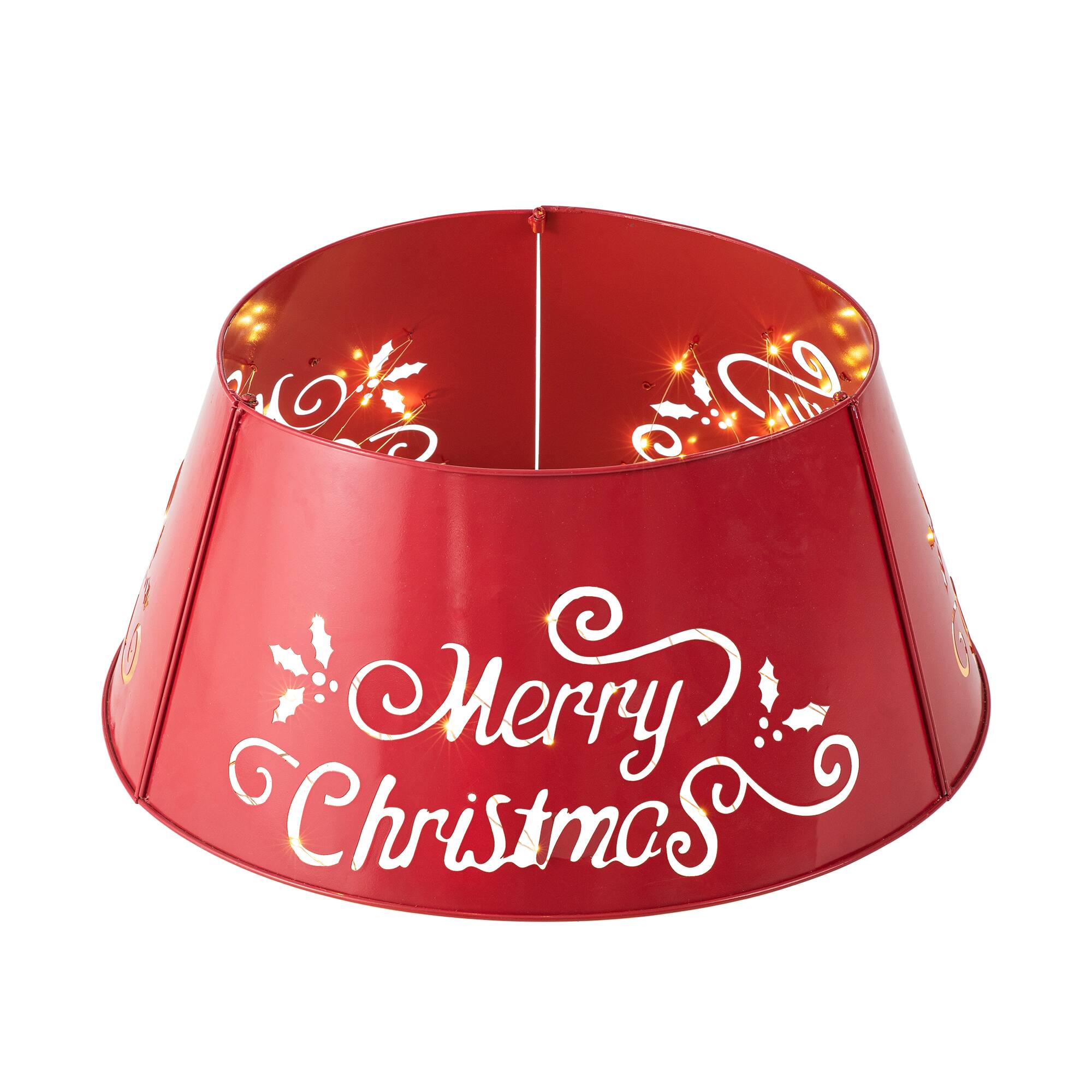Glitzhome® Red 26" LED Merry Christmas Cutout Metal Tree Collar